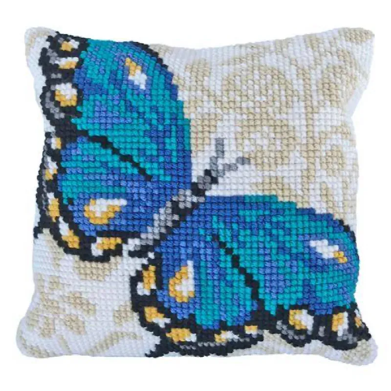 Kit coussin point de croix papillon bleu, 40 x 40 cm : vue 1