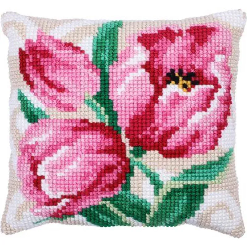 Kit coussin point de croix tulipes, 40 x 40 cm : vue 1