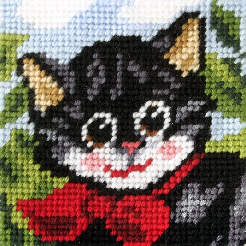 Kit demi-point enfant petit chat souriant, 16,5 x 16,5 cm