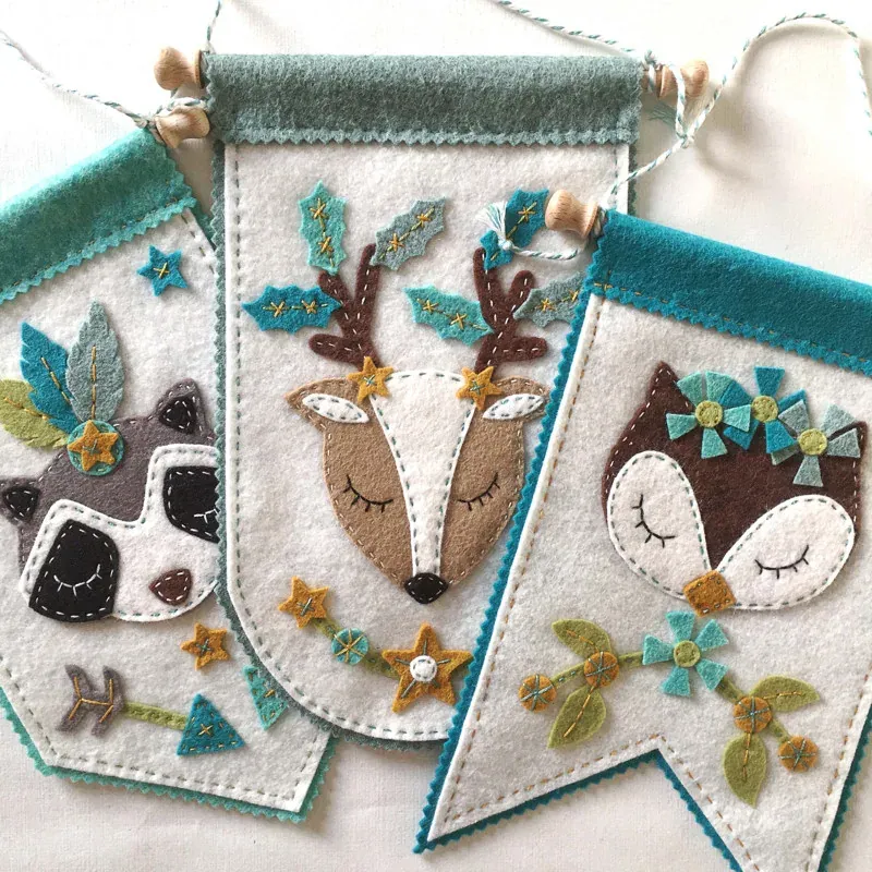 Kit feutrine animaux de la forêt, 3 fanions DIY