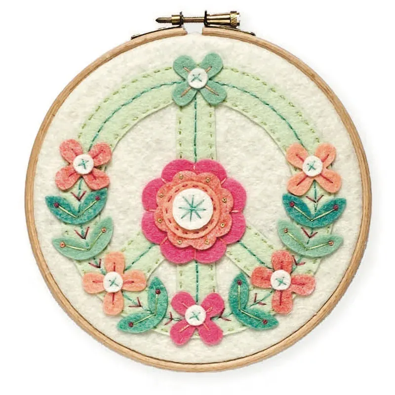 Kit feutrine tambour fleuri Peace & Love, 15 cm