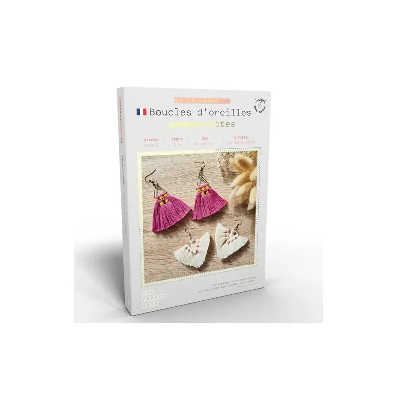 Kit macramé DIY boucles d’oreilles Pomponnettes
