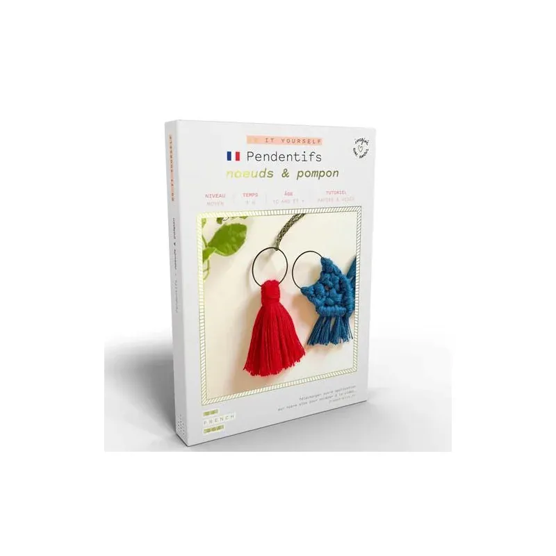 Kit macramé pendentifs nœuds et pompon Les French Kits