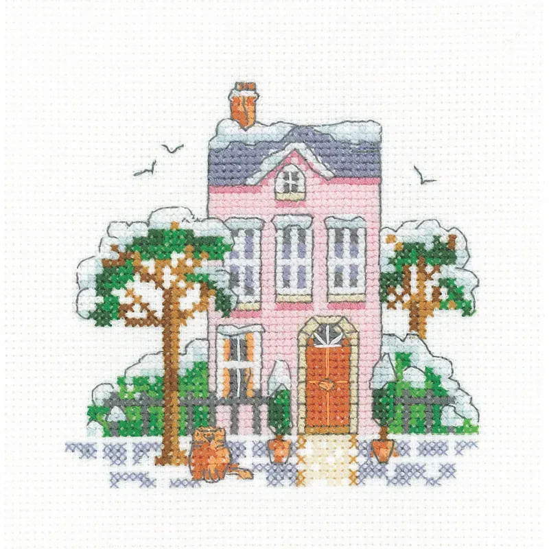 Kit point de croix maison de ville hivernale, 10 x 10cm : vue 1