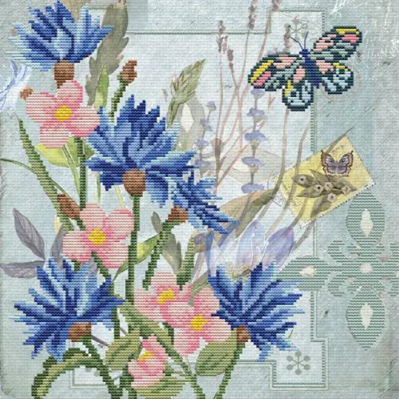Kit point de croix champ de bleuets, 32.2 x 32.2 cm : vue 1