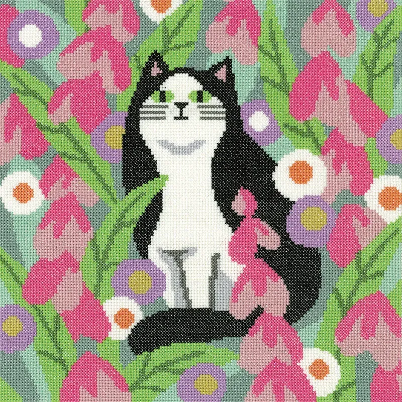 Kit point de croix chat noir et blanc, 25.5 x 25.5cm : vue 1
