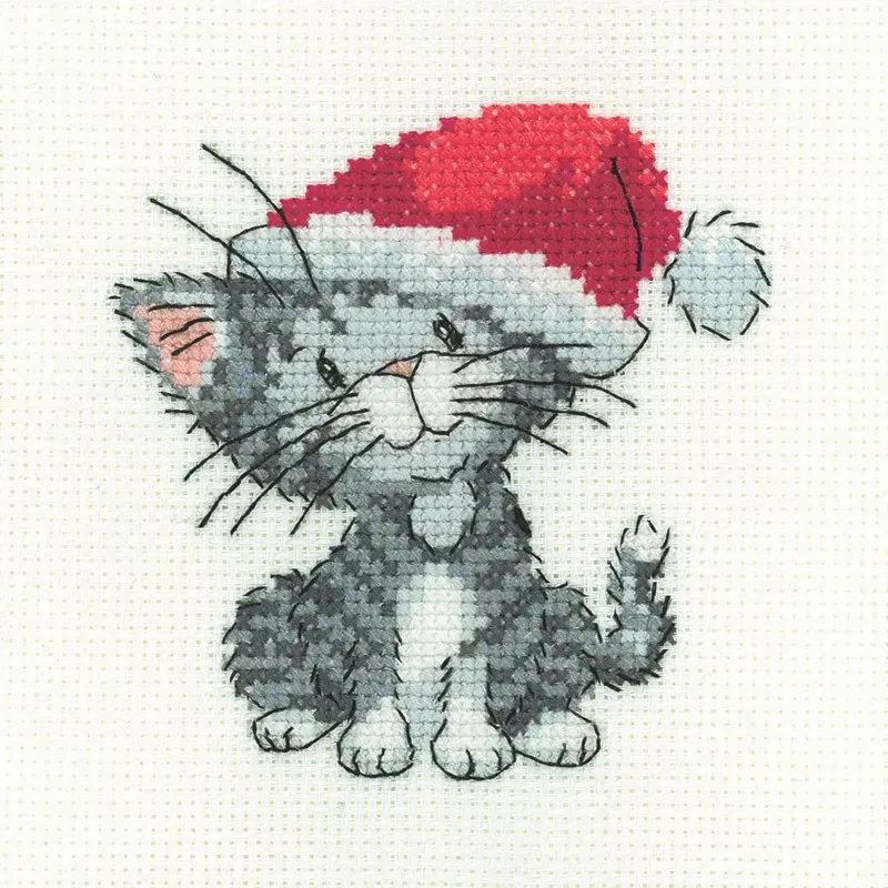 Kit point de croix chaton tigré argenté de Noël : vue 1