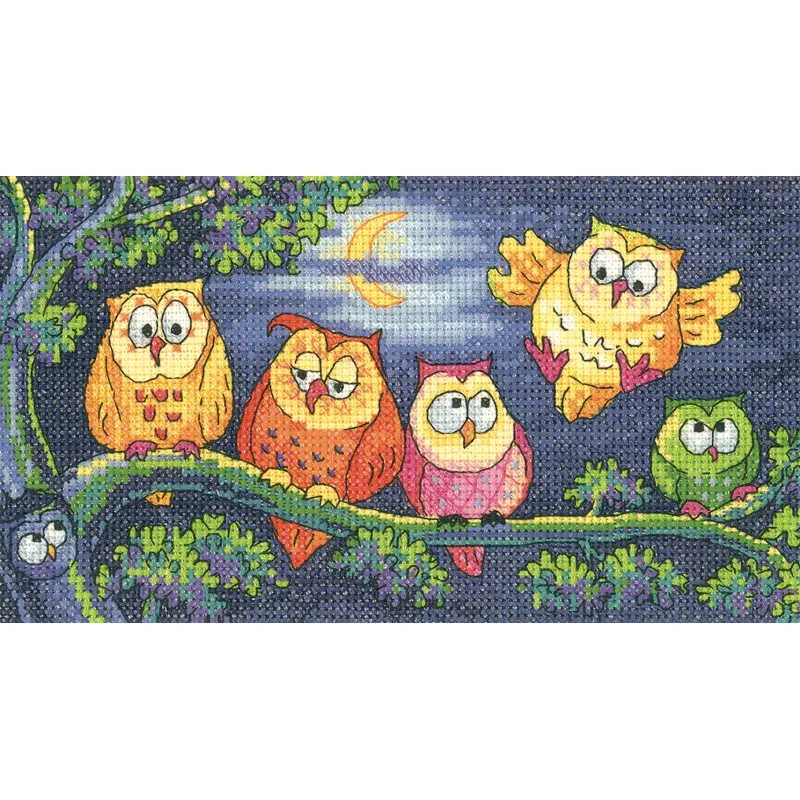 Kit point de croix chouettes sur toile aïda, 20 x 11 cm : vue 1