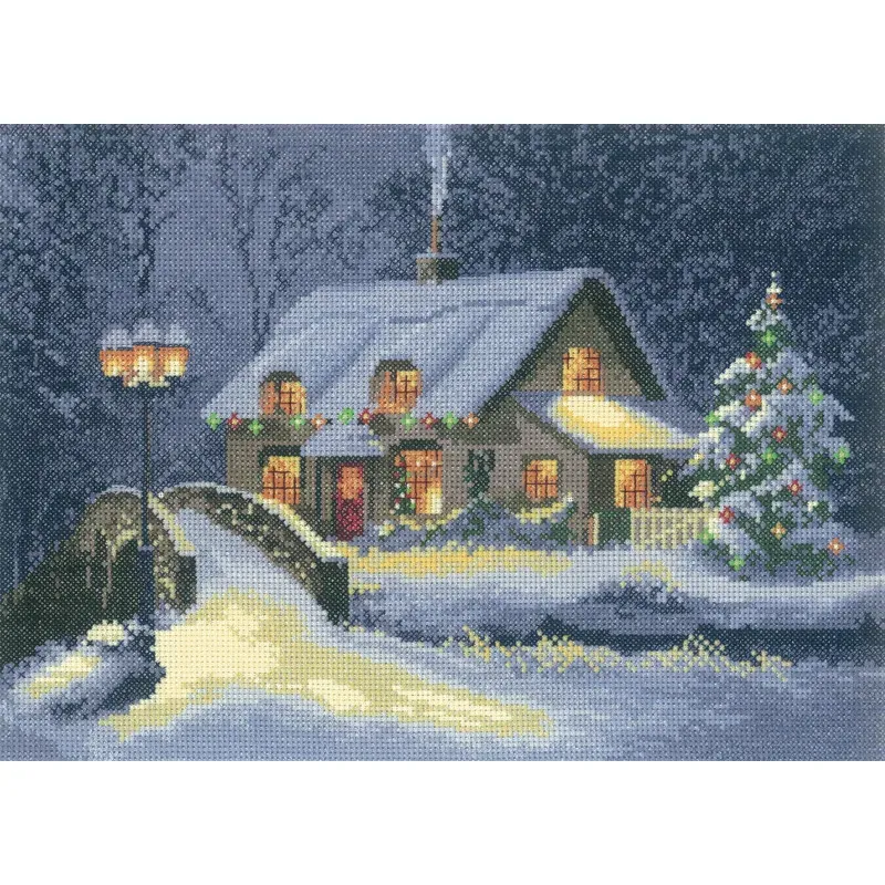 Kit point de croix cottage de Noël, 31 x 22cm : vue 1