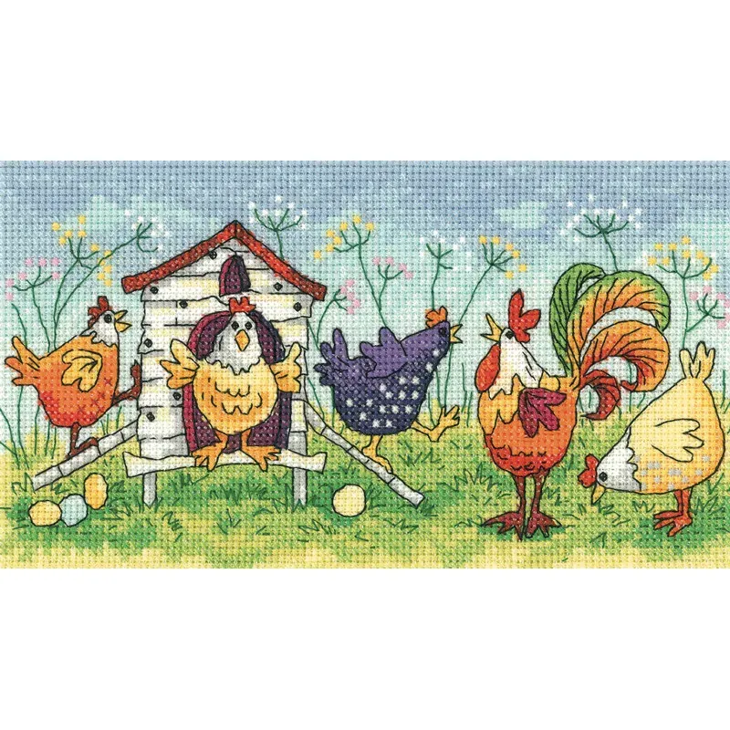 Kit point de croix Happy Hens, poules 20 x 11 cm : vue 1