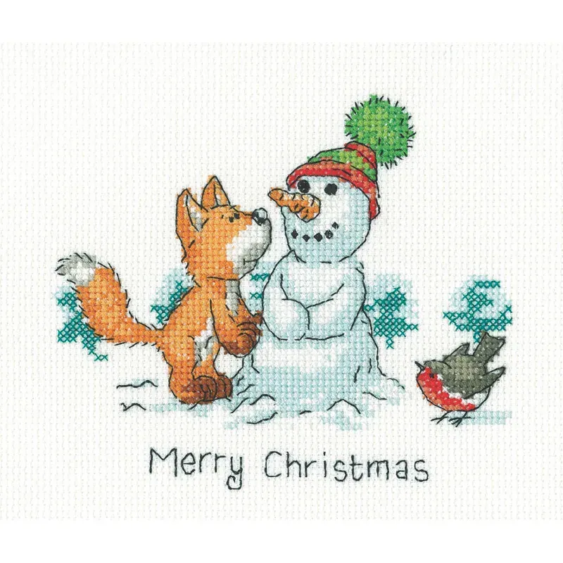 Kit point de croix Merry Christmas renard, 13,5 x 11,5 cm : vue 1
