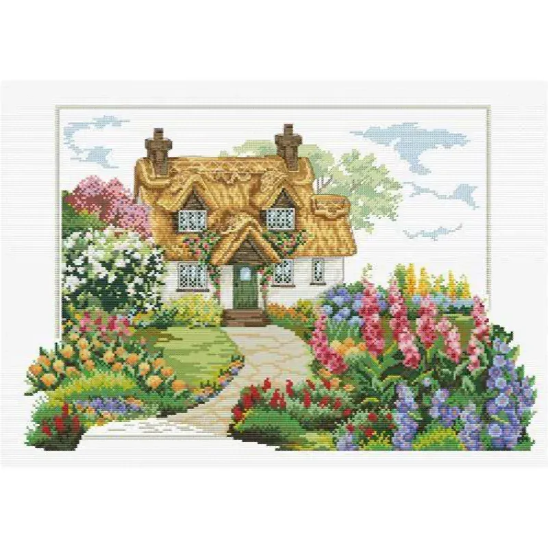 Kit point de croix No Count cottage fleuri, 41.90 x 28 cm : vue 1