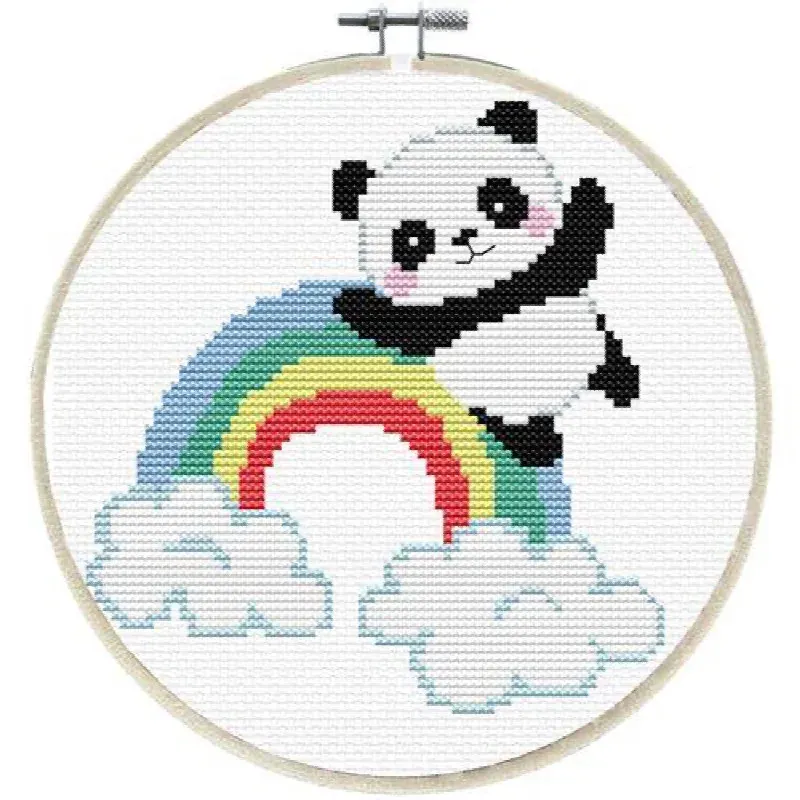 Kit point de croix panda arc-en-ciel, 15 x 15 cm : vue 1