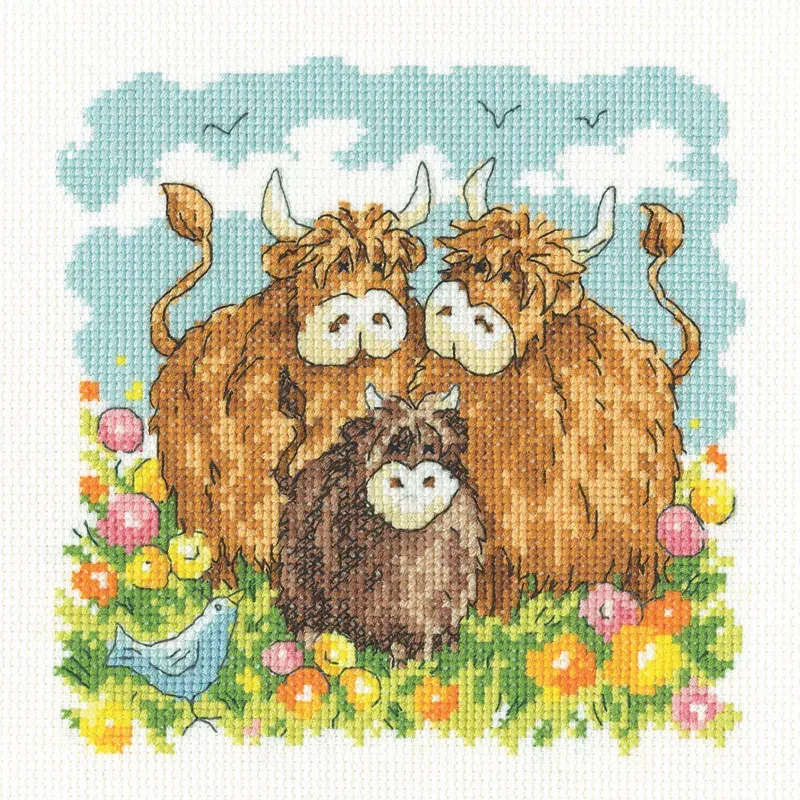 Kit point de croix vaches Highland, 14.5 x 14.5 cm : vue 1