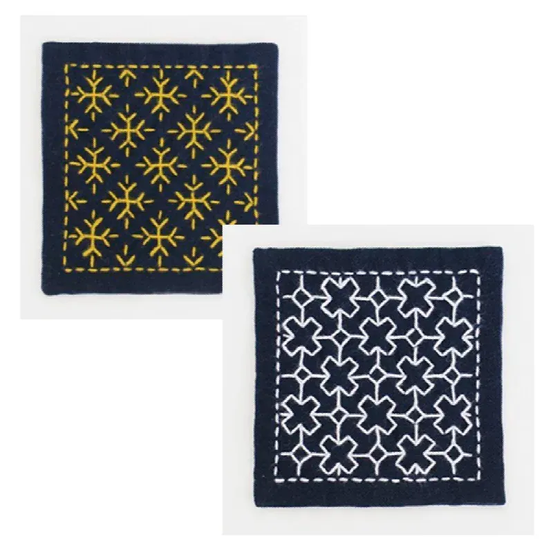 Kit sashiko Olympus, 2 carrés à broder 10 x 10 cm