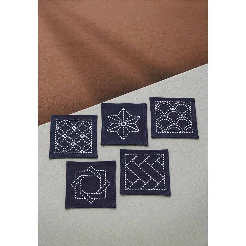 Kit sashiko Olympus, 5 sous-verres assortis à broder