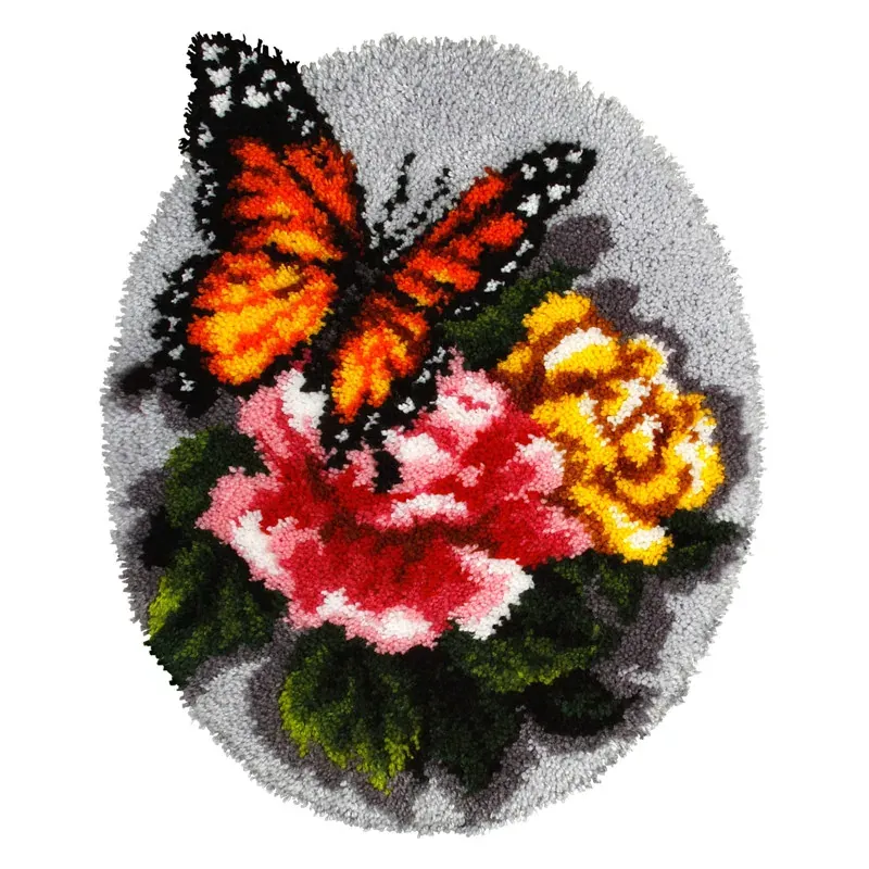 Kit tapis point noué papillon et fleurs, 49 x 61 cm