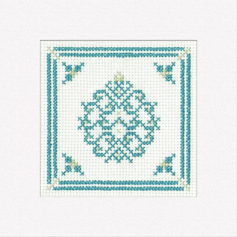 Lot de 3 kits cartes de Noël au point de croix, boule teal : vue 1