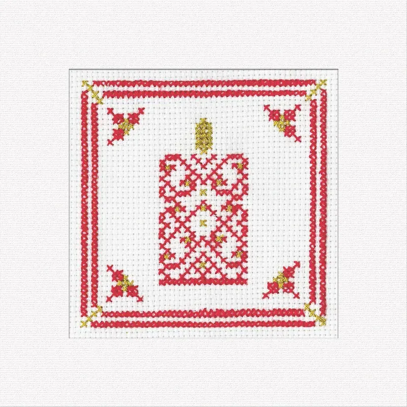 Lot de 3 cartes de Noël au point de croix, bougie rouge : vue 1