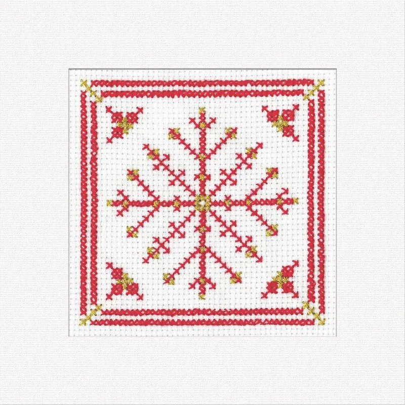 Lot de 3 kits cartes de Noël flocon rouge au point de croix : vue 1