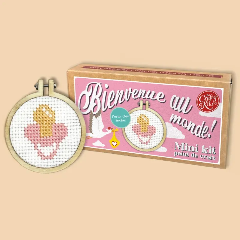 Mini kit point de croix bienvenue au monde rose : vue 1