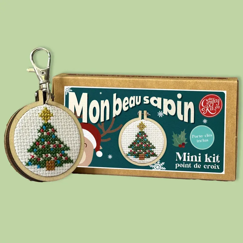 Mini kit point de croix sapin de Noël sur tambour, 5 cm : vue 1