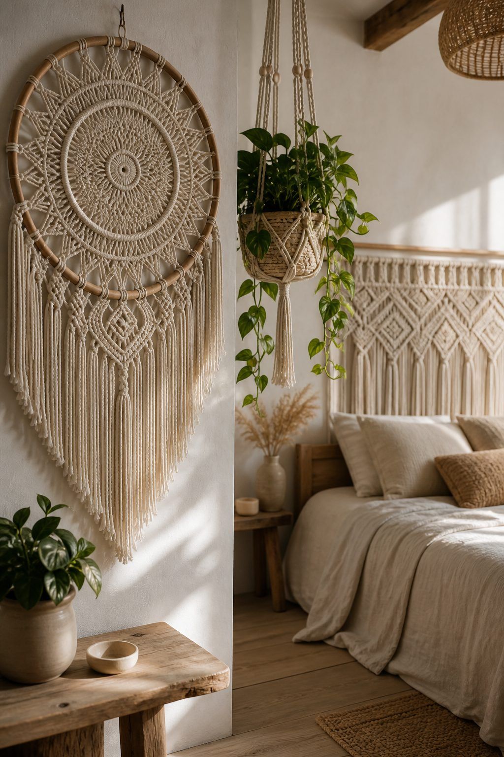 Idées de macramé mural : cercle, plante, tête de lit et inspirations Pinterest